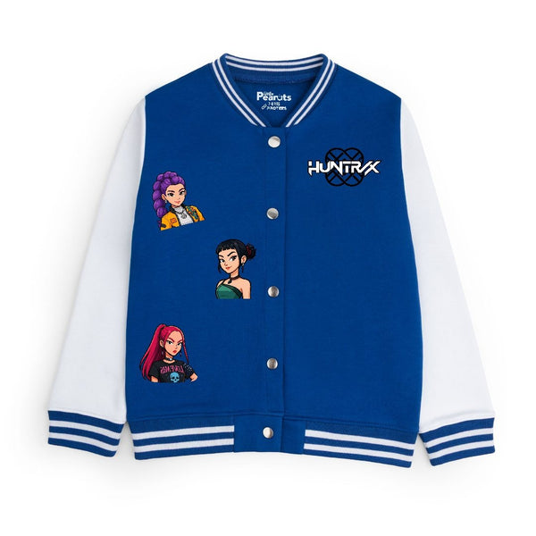 FLEECE BASEBALL JACKET - ROYAL WHITE HUNTERX POSING