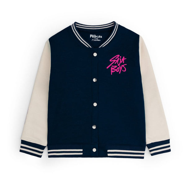 FLEECE BASEBALL JACKET - BLACK WHITE SAJA BOYS IN FRAME